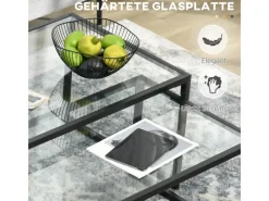 HOMCOM Couchtisch 2er-Set für Schlafzimmer Gehärtetes Glas Stahl Schwarz