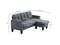 HOMCOM Sofas^Ecksofa Polyester Schaumstoff 186L x 130B x 84H cm Dunkelgrau