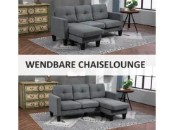 HOMCOM Sofas^Ecksofa Polyester Schaumstoff 186L x 130B x 84H cm Dunkelgrau