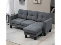 HOMCOM Sofas^Ecksofa Polyester Schaumstoff 186L x 130B x 84H cm Dunkelgrau