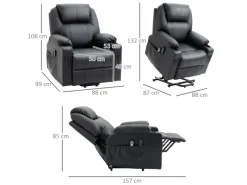 HOMCOM Sessel^Elektrischer Aufstehsessel Kunstleder Stahl Schwarz 88L x 99B x 106H cm