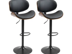 HOMCOM Hocker^2er-Set Barhocker Höhenverstellbar mit Fußstützen Schwarz 53 x 52 x 92-112cm