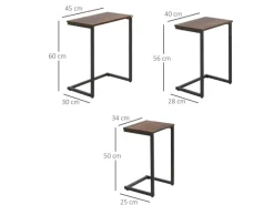 HOMCOM Tische^3er-Set Beistelltische C-förmige mit Stahlgestell Rustikal-Braun