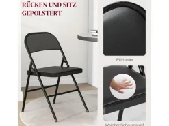 HOMCOM Kissen|Stühle^4er-Set Klappstühle Tragbar mit Kissen Stahlbeine Kunstleder