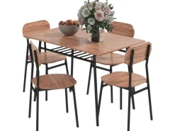 HOMCOM Essgruppe mit 4 Stühlen MDF Stahl Teak 110L x 70B x 75H cm