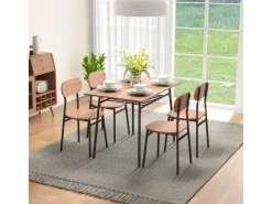 HOMCOM Essgruppe mit 4 Stühlen MDF Stahl Teak 110L x 70B x 75H cm