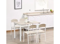 HOMCOM Essgruppe mit 4 Stühlen MDF Metall Hellgrau L100 x B63 x H76,5 cm