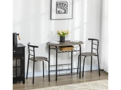 HOMCOM Essgruppe mit 2 Stühlen MDF Metall Schwarz 80L x 53B x 74,5H cm