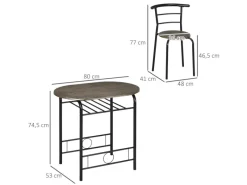 HOMCOM Essgruppe mit 2 Stühlen MDF Metall Schwarz 80L x 53B x 74,5H cm