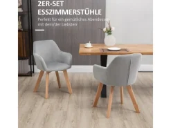 HOMCOM Esszimmerstühle 2er Set mit Gummierten Holzbeinen