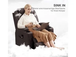 HOMCOM Sessel^Fernsehsessel mit Aufstehhilfe Kunstleder Schaumstoff Kaffee-Braun