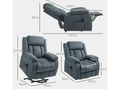 HOMCOM Sessel^Fernsehsessel mit Aufstehhilfe Polyester Stahl Grau 92B x 94T x 105H cm