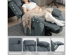 HOMCOM Sessel^Fernsehsessel mit Aufstehhilfe Polyester Stahl Grau 92B x 94T x 105H cm