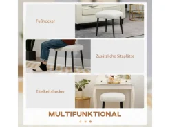 HOMCOM Hocker^Fußhocker mit Kaschmir-Optik Stahlbeine Cremeweiß 42 x 42 x 47 cm