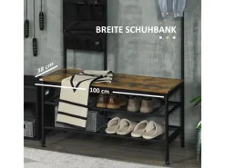 HOMCOM Garderobenständer mit Sitzbank für Eingangsbereich Flur Rustikal-Braun