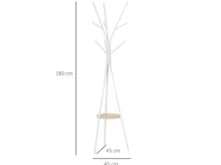 HOMCOM Garderobenständer mit 8 Haken Ablage Metall Weiß 45 x 45 x 180 cm