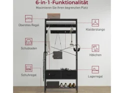 HOMCOM Garderobenständer Spanplatte Stahl 80L x 30B x 180,5H cm Schwarz