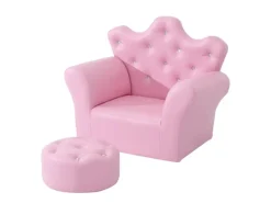 HOMCOM Sofas|Sessel^Kindersofa mit Ottomane in Kronenform Rosa 58 x 40,5 x 49 cm