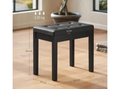 HOMCOM Hocker|Sitzbänke^Klavierbank Gummiholz Kunstleder 55L x 34B x 50H cm Schwarz