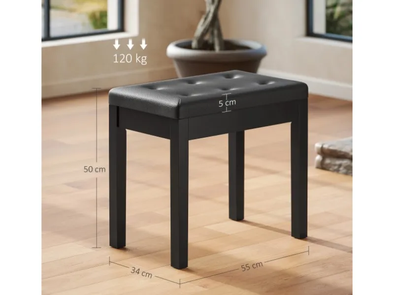 HOMCOM Hocker|Sitzbänke^Klavierbank Gummiholz Kunstleder 55L x 34B x 50H cm Schwarz