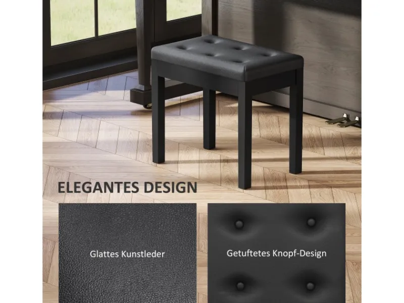 HOMCOM Hocker|Sitzbänke^Klavierbank Gummiholz Kunstleder 55L x 34B x 50H cm Schwarz