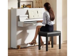 HOMCOM Hocker|Sitzbänke^Klavierbank Gummiholz Kunstleder 55L x 34B x 50H cm Schwarz