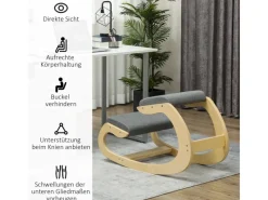 HOMCOM Stühle^Kniestuhl für Homeoffice Buchenholz Grau 54,5L x 85B x 54H cm