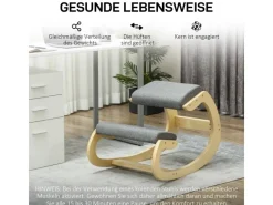 HOMCOM Stühle^Kniestuhl für Homeoffice Buchenholz Grau 54,5L x 85B x 54H cm