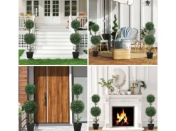 HOMCOM Ostern^Künstlicher Buchsbaum 2er-Set Groß 91,6 cm