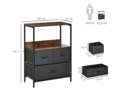 HOMCOM Sideboards^Kommode mit 3 Schubladen Aufbewahrungsschrank Kommodenschrank Schwarz