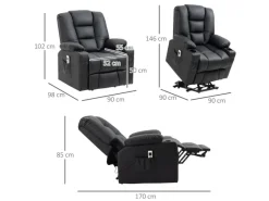 HOMCOM Massagesessel Kunstleder Stahl Schwarz 90L x 98B x 102H cm