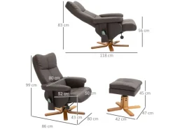 HOMCOM Massagesessel mit Fußhocker 145 Grad Neigbar Braun 80 x 86 x 99 cm