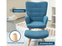 HOMCOM Sessel^Ohrensessel mit Hocker für Wohnzimmer Kord 72L x 80B x 101H cm