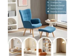 HOMCOM Sessel^Ohrensessel mit Hocker für Wohnzimmer Kord 72L x 80B x 101H cm