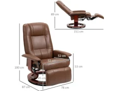 HOMCOM Relaxsessel Drehbar mit Liegefunktion Fußstütze Armlehne Kunstleder Braun