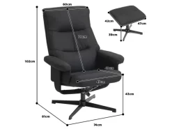 HOMCOM Sessel|Hocker^Relaxsessel mit Hocker Polyester Schwarz 74L x 81B x 102H cm