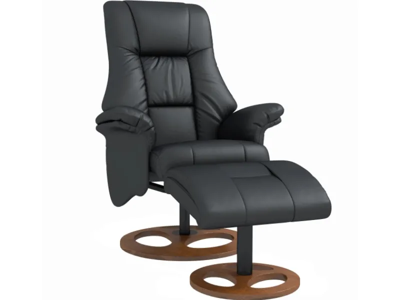 HOMCOM Relaxsessel mit Hocker 130 Grad Neigbar Kunstleder Schwarz 77 x 89 x 110 cm