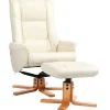 HOMCOM Hocker^Relaxsessel mit Hocker Liegefunktion Wippfunktion Kunstleder Cremeweiß
