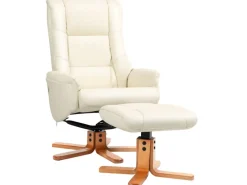 HOMCOM Hocker^Relaxsessel mit Hocker Liegefunktion Wippfunktion Kunstleder Cremeweiß