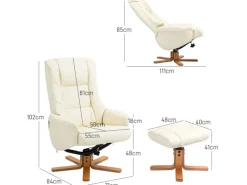 HOMCOM Hocker^Relaxsessel mit Hocker Liegefunktion Wippfunktion Kunstleder Cremeweiß