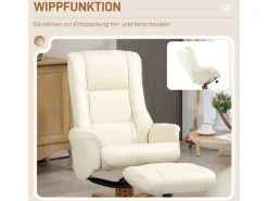 HOMCOM Hocker^Relaxsessel mit Hocker Liegefunktion Wippfunktion Kunstleder Cremeweiß