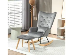 HOMCOM Schaukelsessel mit Hocker Samt Dunkelgrau 66L x 96B x 101H cm