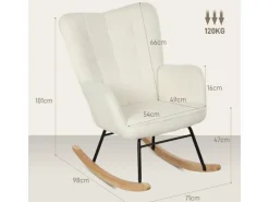 HOMCOM Stühle^Schaukelstuhl Berbervlies Buchenholz Stahl Schaumstoff Weiß