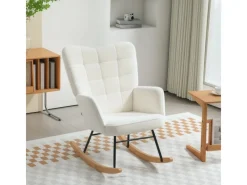 HOMCOM Stühle^Schaukelstuhl Berbervlies Buchenholz Stahl Schaumstoff Weiß