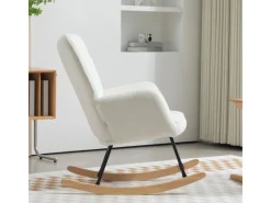 HOMCOM Stühle^Schaukelstuhl Berbervlies Buchenholz Stahl Schaumstoff Weiß