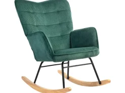 HOMCOM Stühle^Schaukelstuhl Kord Buchenholz Stahl Schaumstoff