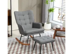 HOMCOM Stühle^Schaukelstuhl mit Hocker und Breiter Rückenlehne