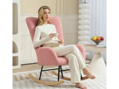 HOMCOM Schaukelstuhl mit Armlehne Teddysamt Rosa 94L x 70B x 100H cm