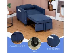 HOMCOM Sessel^Schlafsessel Polyester Eukalyptusholz 74L x 84B x 81H cm