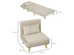 HOMCOM Schlafsessel Polyester Stahl Beige 72L x 78B x 79H cm